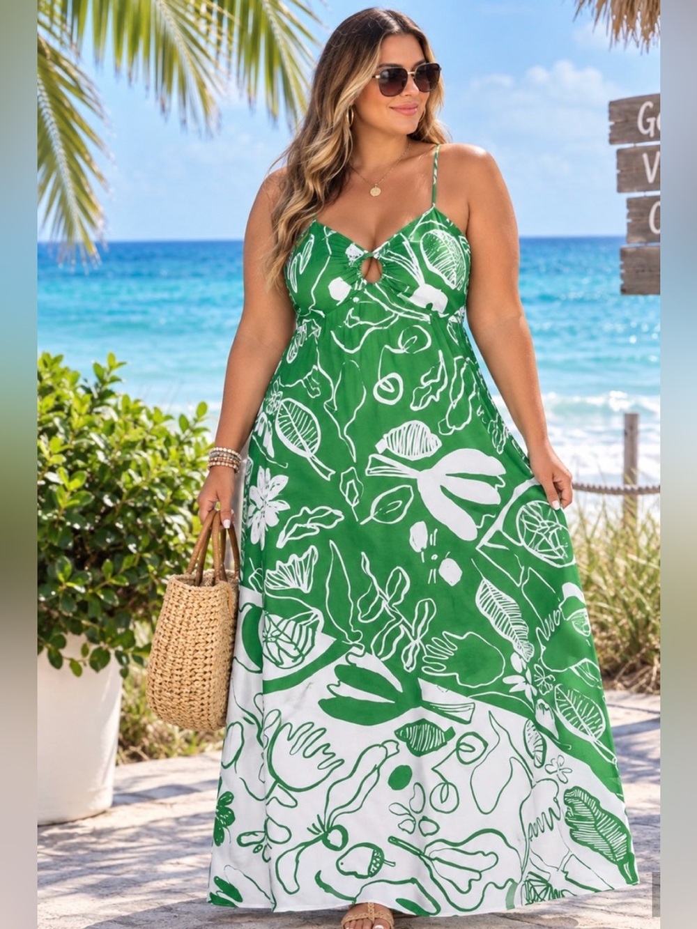 Green Floral Print Maxi Dress sz M 8/10
